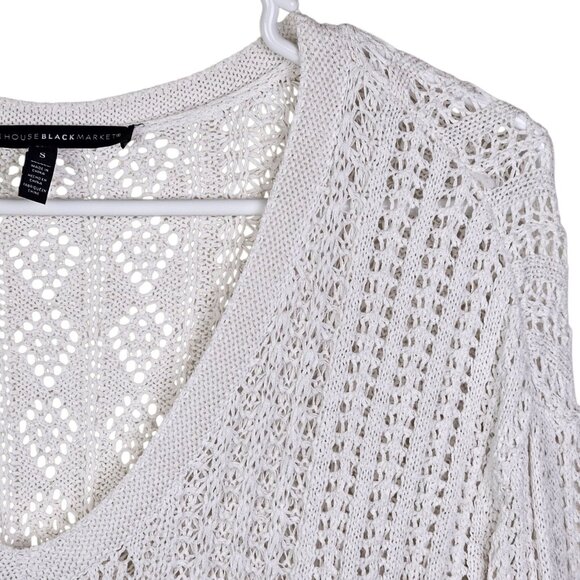 White House Black Market Linen Blend Crochet V-Neck Sweater Size‎ Small - Picture 4 of 10